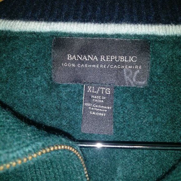 390cad Banana Republic Forest Green chunky CASHMERE quarter zip pullover Sweater - Picture 3 of 8